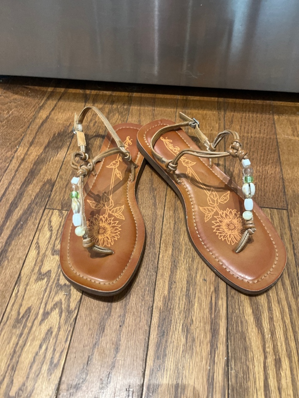 Lucky Brand Sandals with Shell & Beads Embellishments, women size 10